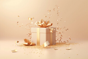 gold gift box with ribbon and bow