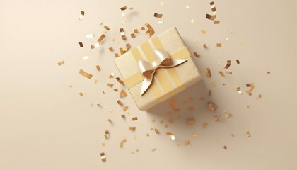 Obraz na płótnie Canvas gold gift box with ribbon and bow