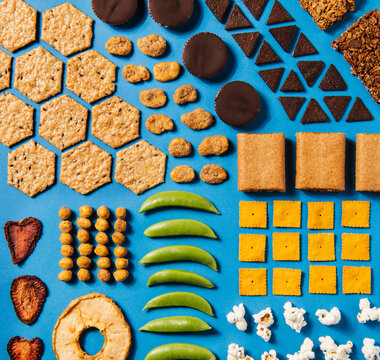 Snacks on a blue background