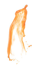 Orange Juice pouring down in Shape form line. Orange juicy fluttering explosion in air, liquid...