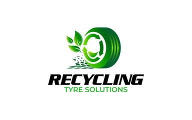 Illustration vector graphic of tire recycling, eco green recycling logo design template