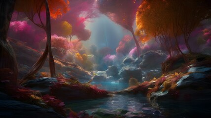 Obraz na płótnie Canvas Step into a world of enchantment and wonder with a stunning, hyper-realistic image of nature that captures the essence of its magical beauty. Created using generative AI. 