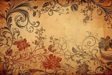 Illustration of an antique paper with a vintage floral pattern. Generative AI
