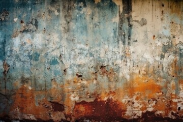 weathered wall with blue and orange accents. Generative AI