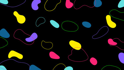 Abstract hand drawn organic shape colorful on black background.