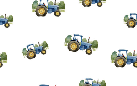 seamless pattern old vehicle with plants , watercolor painted green. Transparent Background. generative AI