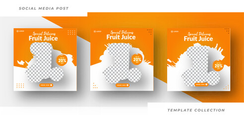 Fruit juice drinks social media post template set