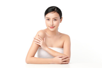 Beautiful young asian woman with clean fresh skin on white background, Face care, Facial treatment, Cosmetology, beauty and spa, Asian women portrait.