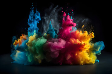 Obraz na płótnie Canvas Generative Ai illustration. Colored powder explosion. Copy space