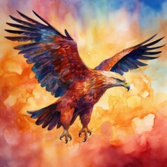 Majestic eagle soaring through a fiery sunset Generative Ai
