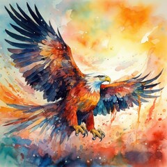 Majestic eagle soaring through a fiery sunset Generative Ai