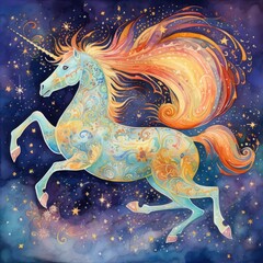 Magical unicorn galloping through a starry night sky Generative Ai