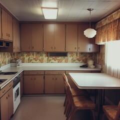  1950 kitchen with cabinets and table