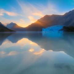Fototapeta na wymiar Impressive summer sunrise on lake with beautiful mountain landscape