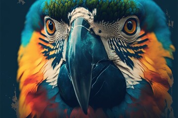 Contemporary abstract artwork double exposure macaw of and forest landscape design, concept of bird and natural wilderness adventure. Superb Generative AI.