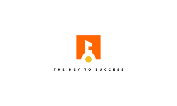 illustration vector graphic logo designs. pictogram logo key icon in square shape orange color