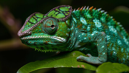 Obraz premium Veiled chameleon perched on tree in forest generated by AI