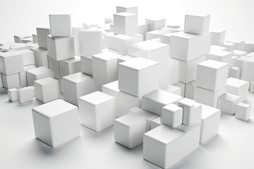 Minimalist Art Installation of White Cubes on a White Surface. Generative AI