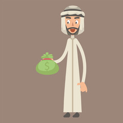 arabian businessman carrying money bag