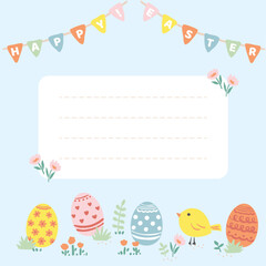 Happy Easter card. Cute easter egg, birds and flowers elements.
Vector illustration for card, banner, invitation, social media post, poster, mobile apps, advertising. 