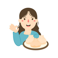 woman selling gyoza traditional dumpling