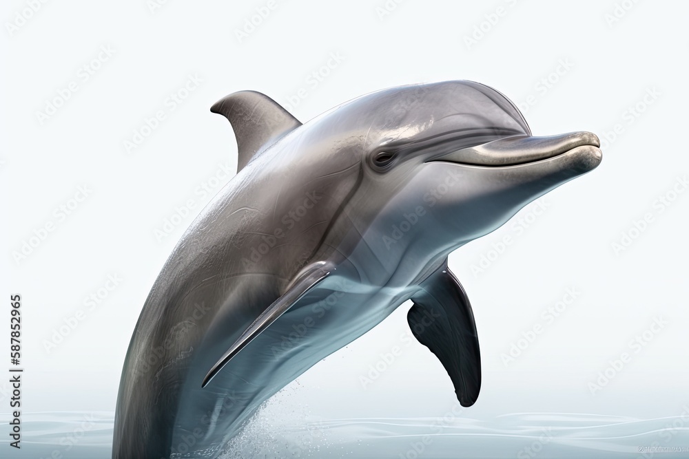 Sticker playful dolphin leaping out of the ocean waves. Generative AI