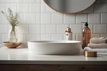 Obraz na płótnie Canvas modern bathroom counter with sink and mirror. Generative AI