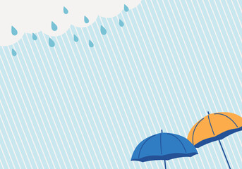 雨の中の傘のある風景 - obrazy, fototapety, plakaty