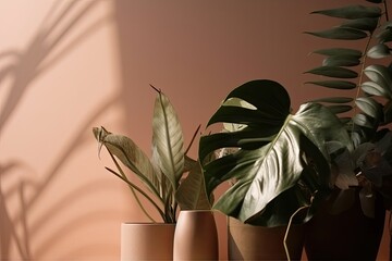 colorful garden of potted plants arranged in a symmetrical pattern. Generative AI