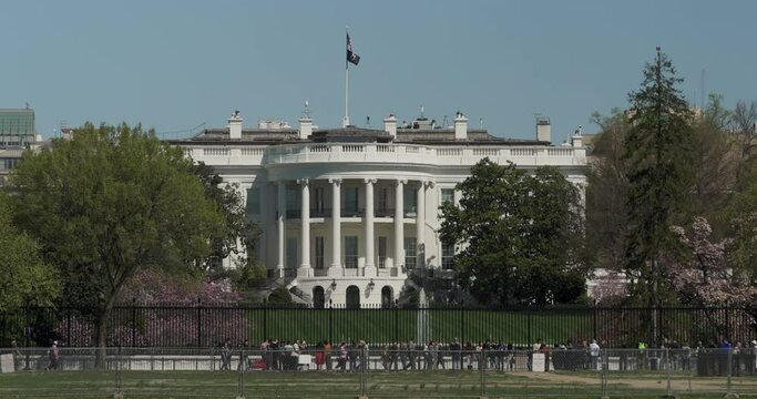 White House In Washington D.C. With Tourists, Seen From South
