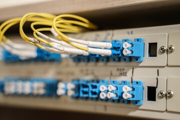 Data transfer by optical fiber information technology. Optical Distribution Frame with Optical...