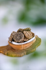 rengginang, Indonesian rice crackers isolated white background
