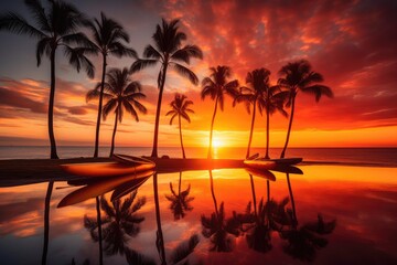 Obraz na płótnie Canvas Palm Trees and Surfboards: A Breathtaking Hawaiian Sunset 13