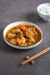 tauco udang, stir fried shrimp, chili, petai and tofu
