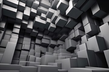 Illustration of abstract black and white cubes arranged in a pattern. Generative AI