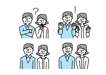 さまざまな表情のシニア夫婦のイラスト素材セット