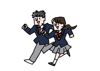 走る制服姿の男の子と女の子のイラスト素材