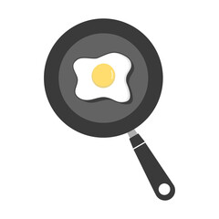 Frying pan with fried eggs icon on transparent background.