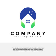 Green house with starlight creative vector design. Real estate business logo design template