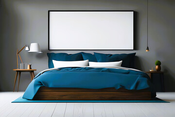 frame mockup in the bedroom interior,elegant and luxury style create by AI generated