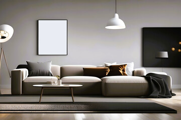 blank mockup frame in the living room, elegant style create ny AI generated
