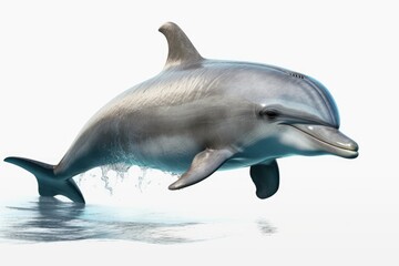 majestic dolphin leaping out of blue ocean waters. Generative AI