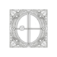 Naklejka premium The pages of the vintage coloring book showcase a stunning open window with lovely flowers and leafs.