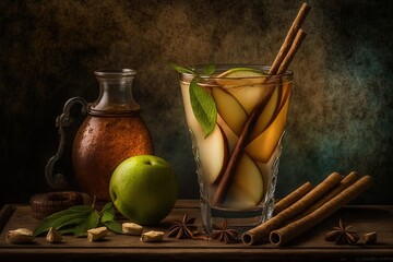 Image of Cinnamon-infused cold drink made with pears Generative AI printed on Printed Glass Basin Splashbacks