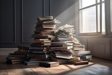 A stack of books on the table created with generative AI tools
