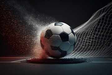 Soccer ball being sprayed in a net created with generative AI tools