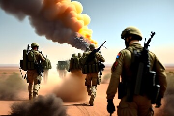 Naklejka premium Graphic representation of Advancing with Heavy Weapons. Generative AI. 