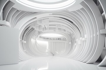 Minimalist White Room with Circular Ceiling and Walls. Generative AI