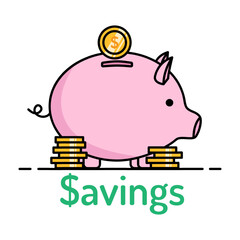 cute piggy bank illustration with gold coin
