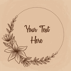 hand drawing vintage floral frame or border on brown background
